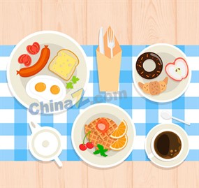 美味丰盛早餐俯视图矢量素材